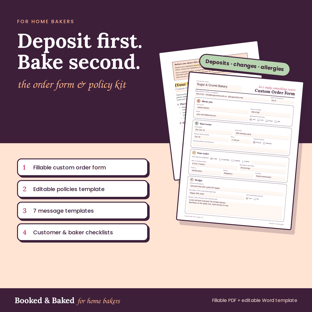 Booked & Baked: Order Form & Policy Kit for Home Bakers