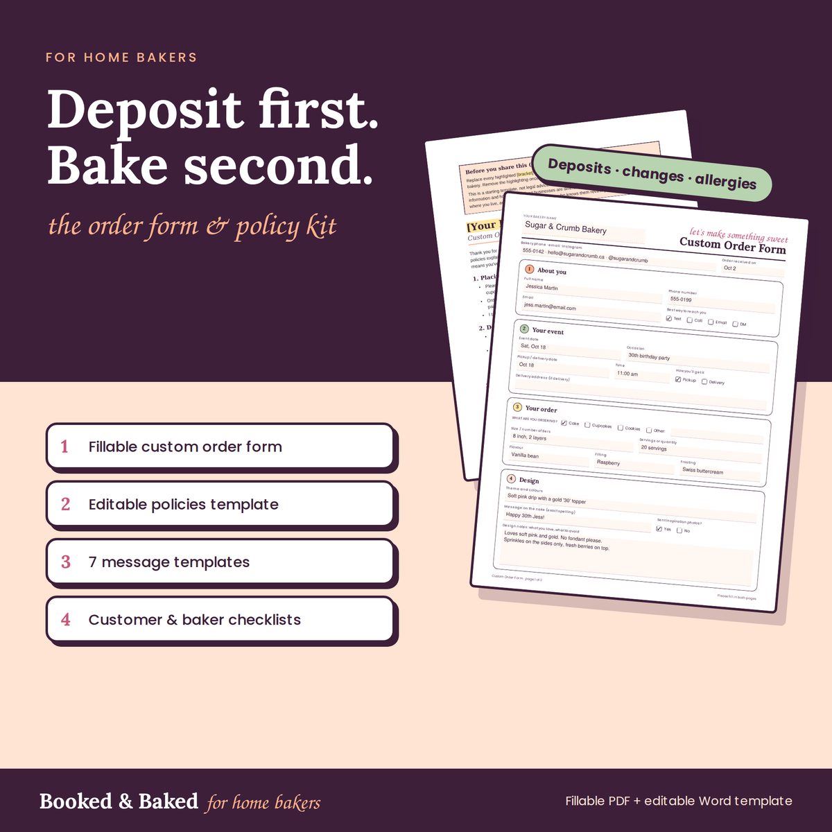 Booked & Baked: Order Form & Policy Kit for Home Bakers