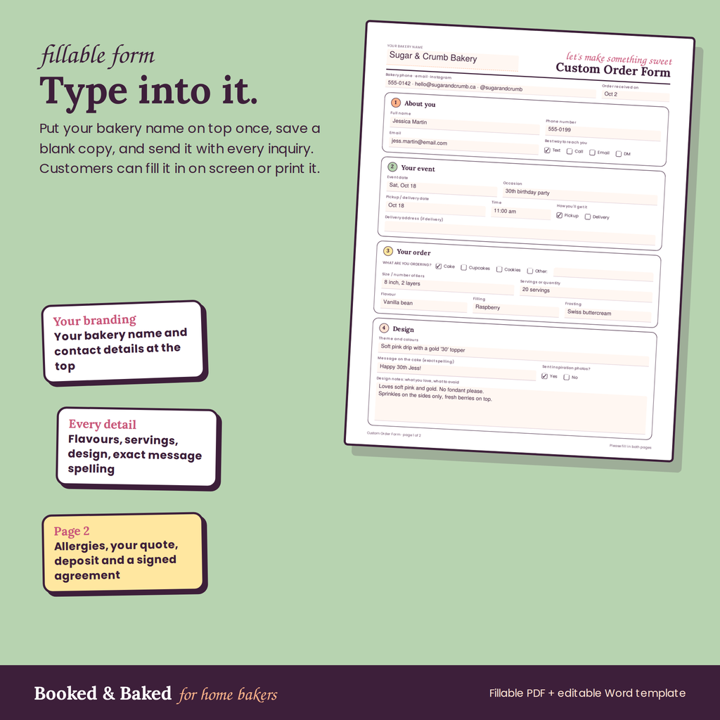 Booked & Baked: Order Form & Policy Kit for Home Bakers